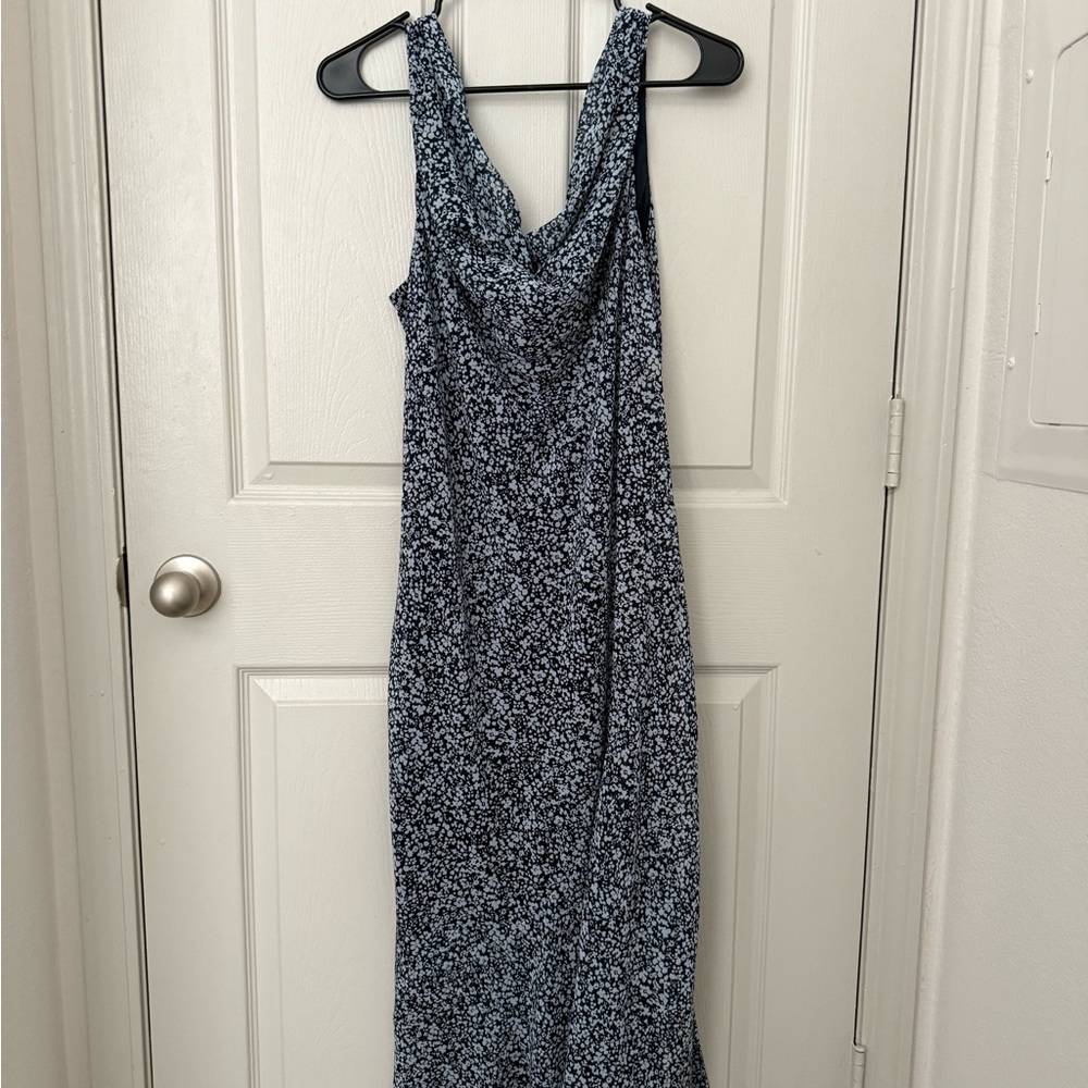 Abercrombie & Fitch Cowl Neck Navy and White Midi Dress